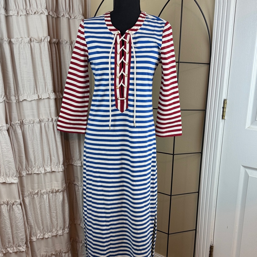 J. Crew Sammie Red and Blue Striped Maxi Dress Size Small